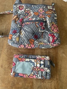 Vera Bradley Gray Women’s Crossbody Bag with Matching Wallet Long Strap - Picture 1 of 9