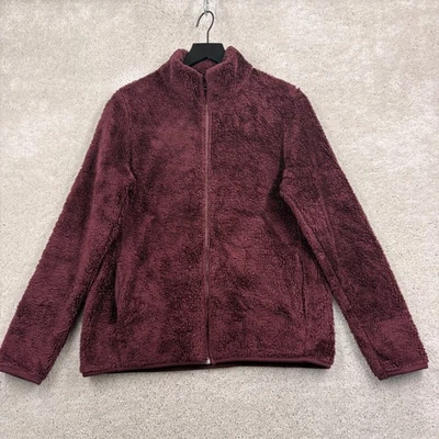 Chaqueta polar Uniqlo Sherpa para mujer talla grande borgoña bolsillos con cremallera completa Foto 1 de 4