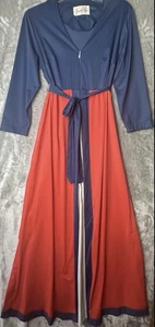 Vestido de casa Vanity Fair de nailon rojo anaranjado azul corbata talla 12 años 60 70 mod esposa comercial - Imagen 1 de 6