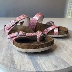 Birkenstock Women's Mayari Pink Metallic Snake Print Leather Sandals Size 6 - Picture 1 of 9