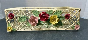 Vintage Coated Metal 4X9” Make Up Holder Desk Organizer Stand Tray Tole Flowers - Picture 1 of 9