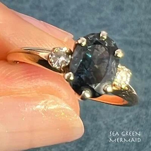 14k Gold Natural Blue Sapphire + Diamond Ring - Picture 1 of 11