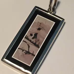 .925 Sterling Framed, Picture Jasper and Onyx Intarsia Pendant - Picture 1 of 5