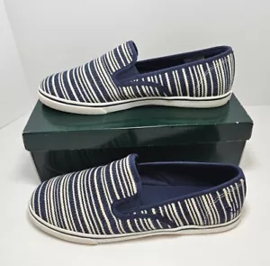 NWD Lauren Ralph Lauren Janis Womens 11 B Slip-On Shoes Navy Blue Tan Stripe - Picture 1 of 9