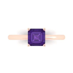 1Ct Asscher Cut Natural Amethyst Solitaire Engagement Ring, 14K Rose Gold - Picture 1 of 11