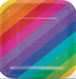 Rainbow 9 Inch Paper Deep Dish Plates (8) Rainbow Party Decor Supplies - Picture 1 of 6