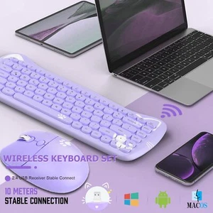 Wireless Keyboard 84 Key Retro Colorful,2.4GHz Dropout-Free Connection For PC - Picture 1 of 15