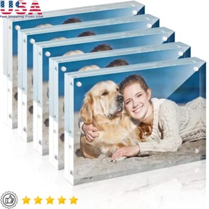 5 Pack Acrylic Photo Frame 5x7 Double Sided Magnetic Display Set W/ Cloth New - Picture 1 of 6