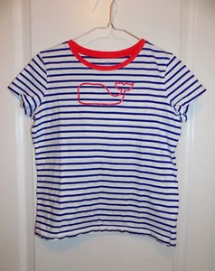 VINEYARD VINES Blue White Striped Red Glitter Whale TShirt Sz Large 14 4th July - Picture 1 of 4