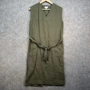 Jigsaw Dress Womens Size UK 6 Khaki Green 100% Linen Shift Belted Boxy Lagenlook - Picture 1 of 14