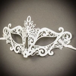 White Elegant Laser Cut Metal Women's Mask Masquerade Party Costume Eye Mask - Picture 1 of 4