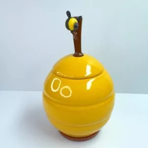 Small Ceramic Honey Pot Jar With Dipper Stick and Decorative Bee Made by Joie - Picture 1 of 7