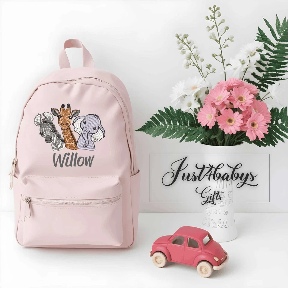 Personalisierte bestickte SAFARI TIERE Jungen Mädchen Rucksack Rucksack Tasche Schule