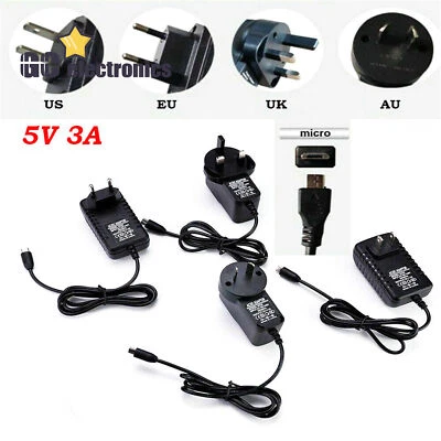 AC Converter Adapter DC 5V 3A Micro USB Supply Charger for Raspberry Pi A3GS - Image 1 of 4