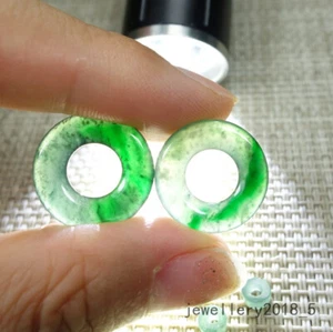 2Pcs Small Certified Icy Green Burma 100% Natural A jadeite jade Donut 小甜甜圈 - Picture 1 of 24