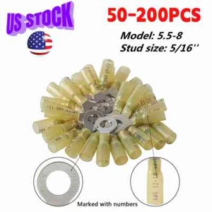 50-200PCS Yellow Heat Shrink Ring Terminals 5/16" Eyelet Wire Connector 12-10AWG - Picture 1 of 10