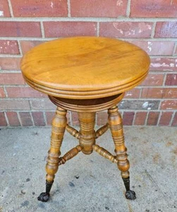 Walnut Piano Stool Ornate Carved Turned Wood Glass Ball Claw Feet - Picture 1 of 13