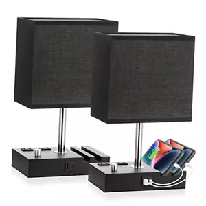Fully Dimmable Bedside Lamps for Bedroom 2 Pack Black Shade with Knob Switch - Picture 1 of 7