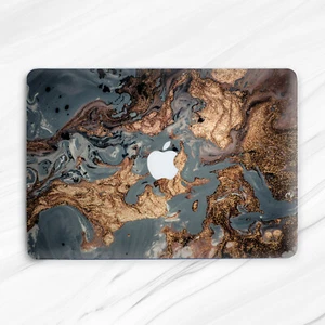 Gray Black Gold Oil Marble Hard Case Cover For Macbook Air 11 13 Pro 13 14 15 16 - Picture 1 of 6