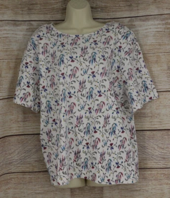 ВИНТАЖНЫЙ Cherokee женщин размер большой пуловер коротким рукавом рубашка цветочный белый розовый - Изображение 1 из 4