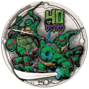 Tortugas Ninja Adolescentes Mutantes Tuvalu 2024 40 aniversario Moneda de plata antigua de 2 oz - Imagen 1 de 5