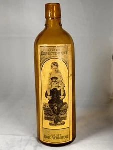 Vintage Jaynes Expectorant Amber Glass Tonic Bottle With Original Label 10"+ - Picture 1 of 7