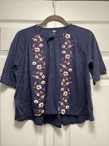 Old Navy Girl’s Blue Top Floral Accent Size Large 10-12 - Picture 1 of 6