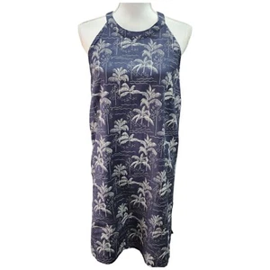 C&C California Sundress MEDIUM Blue White Tropical Palm Tree Linen Summer Hawaii - Picture 1 of 15