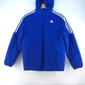Adidas Classic Puffer Coat Boys XL Hooded Blue 3 Stripe Gorpcore Cozy Insulated - Picture 1 of 18
