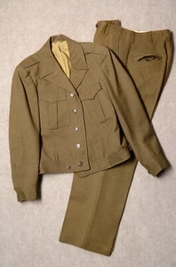 36R Vintage WWII 1944 US Army Military Olive Wool Field Jacket Trousers Suit XS - Picture 1 of 13