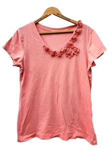 GARNET HILL pink floral Embellished small 100% pima cotton blouse top t-shirt - Picture 1 of 6