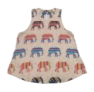 A'gaci USA Khaki Elephant Design Light Knit Sleeveless Keyhole Back Tank Top S - Picture 1 of 3