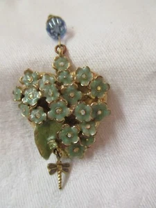 Vintage Kirks Folly gold tone Heart shaped etched Locket Forget Me Not Dragonfly - Picture 1 of 5