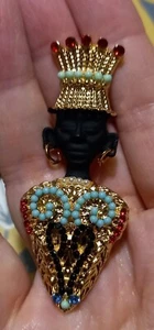 Black AFRICAN MAN BROOCH Sparkly RED & AQUA Stunning VINTAGE STYLE Fab BEAUTIFUL - Picture 1 of 7