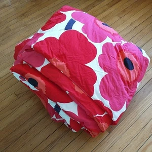 Marimekko Unikko Duvet Red Pink Poppies Floral Print Full Queen Reversible - Picture 1 of 9