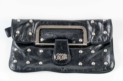 Leonello Borghi Black Studded Leather Clutch Bag – NY Designer, Rare - Image 1 of 4