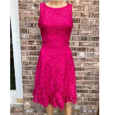 Roz & Ali Retro Pink Lace Midi Dress - Fit And Flare S-4 - Image 1 of 4