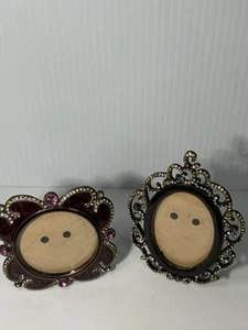 Two Vintage Oval Picture Photo Frames Jewel Ornate 2”x2” And 2”x3” - Picture 1 of 10
