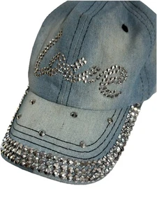 Denim Bedazzled Strass Love Cap verstellbarer Riemen gebraucht - Bild 1 von 5