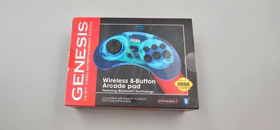 Sega Genesis Retro-Bit Wireless Bluetooth 8-Button Controller - Transparent Blue - Image 1 of 4