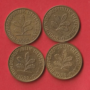BRD, 4 mal 10 Pfennig Münze, 1988, Prägestätten D, F, G & J, zirkulierte Münzen - Bild 1 von 2