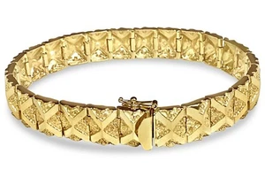 10k Solid Yellow Gold Handmade 11mm Nugget Link Bracelet, 8", Approx 33.4g - Picture 1 of 3