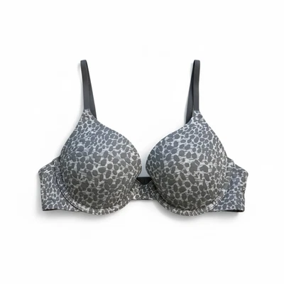 Antiguo Sujetador con Aros Azul Marino Nuevo Talla 34A Gris Estampado de Guepardo Relleno Claro Nuevo con Etiquetas Foto 1 de 3