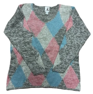 Vintage JK America Damenpullover Mohair-Mischung Argyle V-Ausschnitt Pullover Gr. 18-20 - Bild 1 von 7