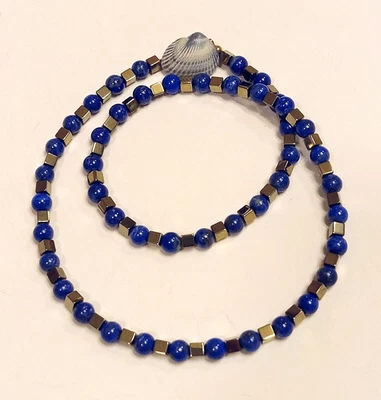 6 mm LAPIS & GOLD Cube Necklace   14K Yellow Gold Fishtail Clasp.  CUSTOM LENGTH - Image 1 of 4