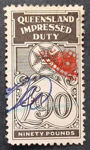 1939 Queensland Australia £90.00 Sepia Impressed Duty stamp Used - Picture 1 of 2