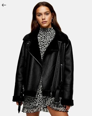 Chaqueta Top Shop Para Mujer Talla 10 Negra Moto Imitación Cuero Moto Cremallera Completa Foto 1 de 4