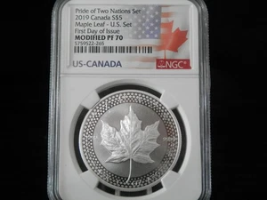 2019 Canada Argento Foglia d'Acero FDOI Orgoglio delle Due Nazioni Modificato PF 70 NGC Proof - Foto 1 di 3