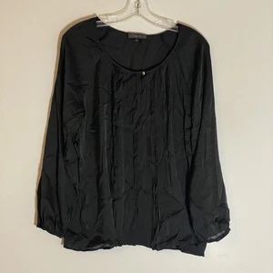 Elementz Shirt Womens Large Black Sheer Pleated Long Sleeve Blouse Top Polyester - Picture 1 of 13