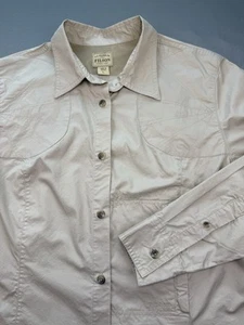 Filson khaki 100 % Baumwolle Damen Shirt belüftet Front Reißverschluss Tasche Größe Large L - Bild 1 von 12